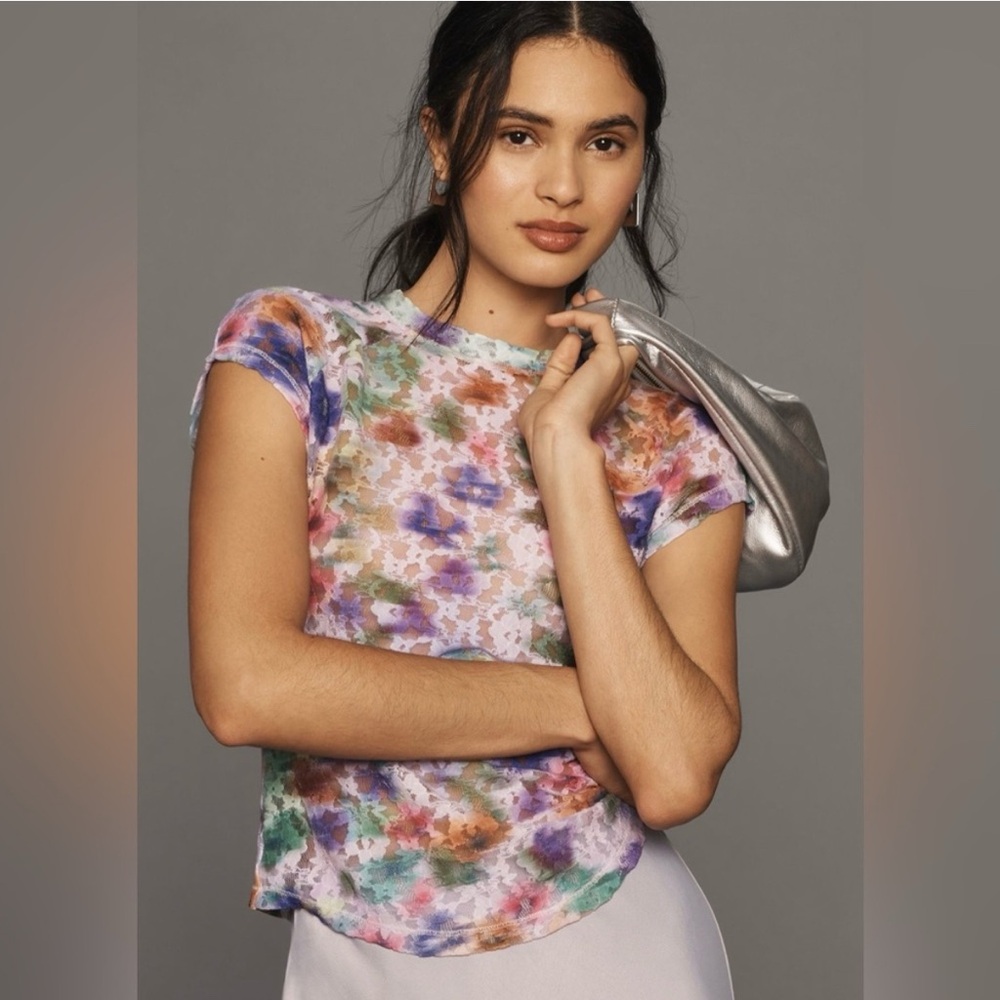 Pilcro SS Mock Neck Lace Top